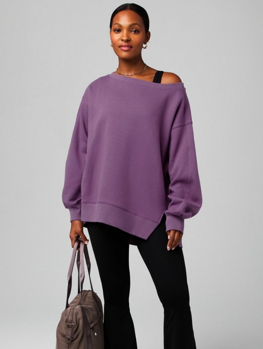 Fabletics Grape Purple Like New* Oversized Fleece Crewneck Sweatshirt Soft Small